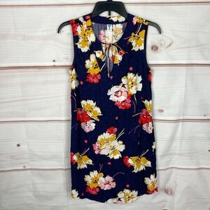 Old Navy‎ Dress  Womens XS Blue Floral Shirt Sleeveless Tie Neck Mini Pullover